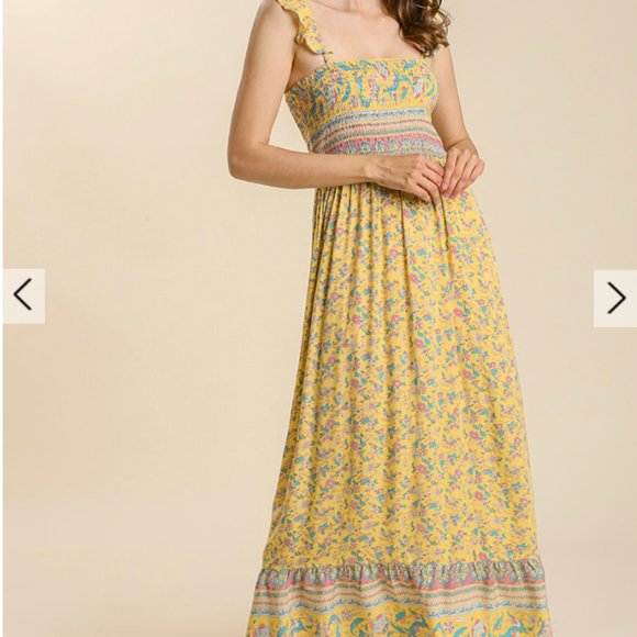 Dresses & Skirts - 248.Women's Mixed Border Print Adjustable Trimmed Strap Smocked Maxi Dress NWT